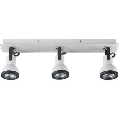 3 Lampes de Plafond Montées sur Cadre Rectangulaire Façon Spot Métal Blanc et Noir Baro