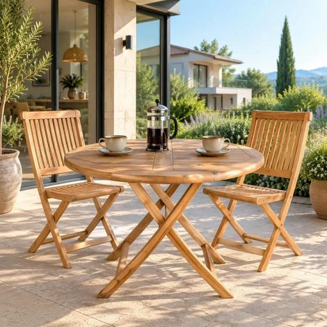 Table de jardin ronde en teck ø100 cm TANETE (1/5)