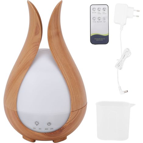 Diffuseur d'air humide en bois grain 200ml, avec lumière LED colorée, fonction aromathérapie, télécommande, prise UE 100-240V. (1/5)