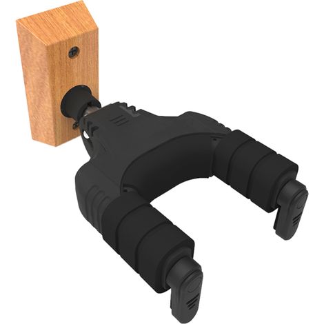 Soporte de pared para guitarra con mecanismo de bloqueo automático y base de caoba (acústica/eléctrica/bajo).