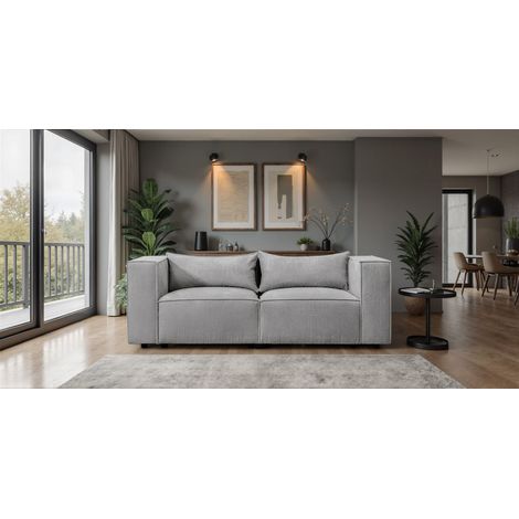 Sofa Designersofa NEVIO 2-Sitzer in Stoff Lincoln Grau