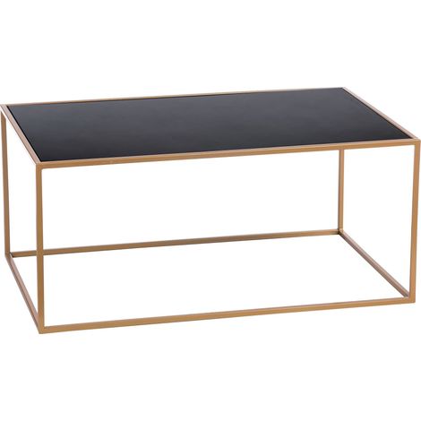 TAVOLO BASSO DORATO 90X55XH40CM CON VETRO NERO