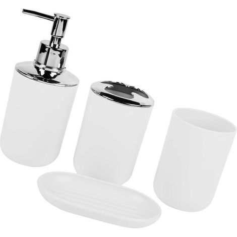 No Fragile White Bathroom Accessories Set 4 Pieces Plastic Storage For Soap Dish Toothbrosse Holder Tray Organization (1/5)