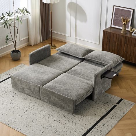 Schlafsofa mit USB & Type-C, 5-fach verstellbares Funktionssofa aus Chenille, ausziehbar mit Relaxfunktion