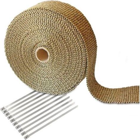 Thermique Echappement, 15M x 5cm Ruban Isolant Thermique avec 10Collier Serrage Inoxydable, Bande Thermique pour Moto et Voiture, Bande Thermique Échappement Haute Résistance (1/5)
