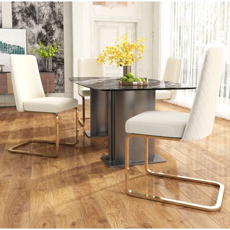Sedie da pranzo in velluto, set da 4, beige, gambe in metallo dorato HAVRYA (1/5)