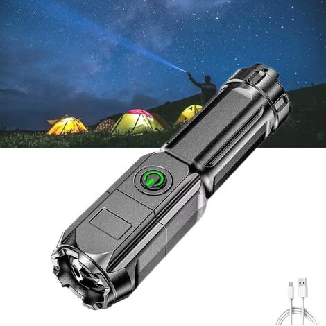 Super bright zoomable flashlight, portable, rechargeable, long-range, made of ABS material, telescopic zoom (1 piece). (1/5)