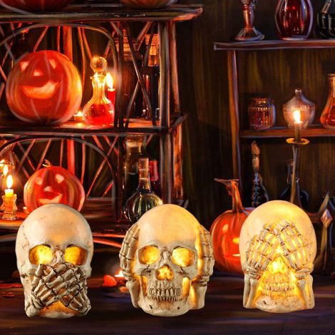 Halloween-Skelett mit LED-Beleuchtung „Sieh nichts“ – Gruselige Partydekoration (1/5)