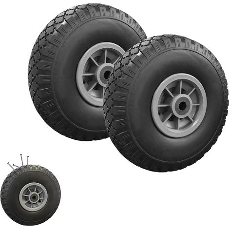 Juego de 2 ruedas antipinchazos de 250 mm para carro con agujero de eje de 16 mm (1/4)