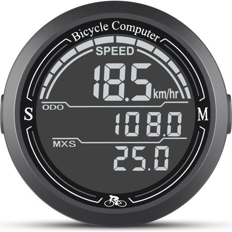 Compteur de vitesse de vélo filaire étanche, de forme ronde, avec écran rétroéclairé et odomètre.