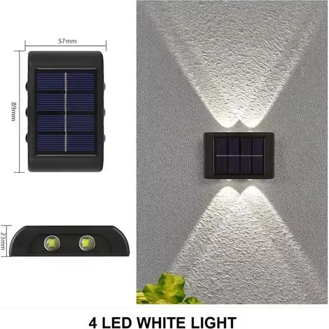 (10PCS-4LED-BLANC) Lampe solaire d'extérieur pour jardin, ampoule solaire, lampe murale solaire, projecteur solaire rechargeable avec éclairage vers le haut et vers le bas (1/5)