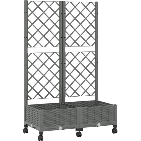 Garden Planter with Trellis&Wheels Light Grey PP vidaXL