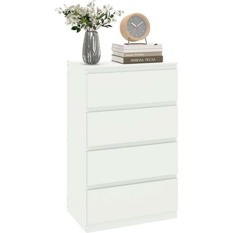 Kommode Weiß 60x40x98 cm mit 4 Schubladen, Sideboard für Wohnzimmer & Flur (1/5)