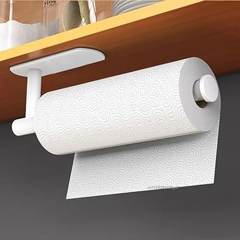 (blanc - long) Porte-essuie-tout adhésif pour la cuisine, distributeur de papier toilette, rangement pour armoire, porte-serviettes, accessoires de salle de bain (1/5)
