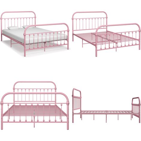 Cadre de lit sans matelas rose métal 140x200 cm - Cadre De Lit - Lit Double - Lit Metal - Lit Rose - Meuble Chambre - Home & Living (1/5)