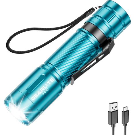 Lampe Torche LED Ultra Puissante Rechargeable, 2000LM Lampe de Poche Puissante Rechargeable Usb avec 3 Modes D'éclairage, IP65 Étanche Incassable Flashlight pour Camping Pêche Urgences Bleu (1/5)