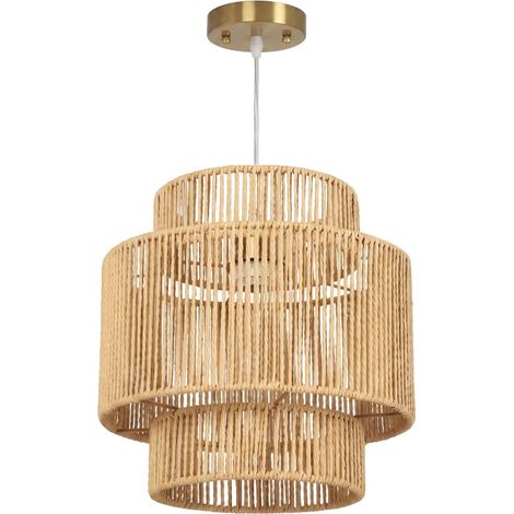 Hängeleuchte mit dreistufigem Lampenschirm aus Hanfseil, E27, hellbraun, OKMYHOME (1/5)