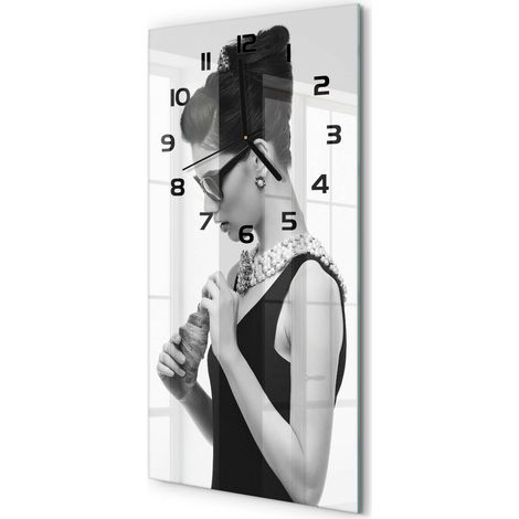 Horloge Murale Rectangulaire Verticale Cadeau Original Design Moderne Femme avec des lunettes 30x60 cm (1/5)
