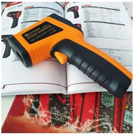 QORVA-Laser Thermometre Infrarouge Pistolet Thermomètre Numérique -50-400°C Point Laser Pistolet Alimentaire Grade Professionnel Enregistreur 2×AAA Incluses (Jaune) (1/3)