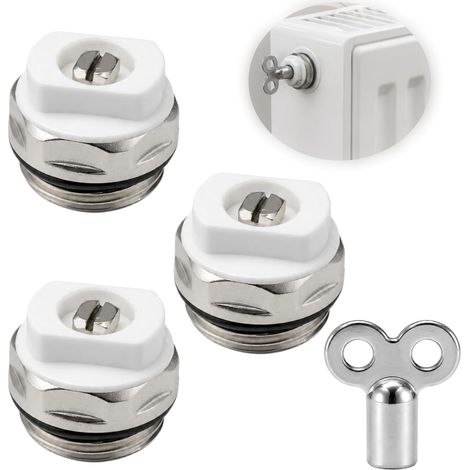 3 pièces Valve de purge pour radiateur, kit de valve manuelle pour purge de radiateur, pour entretien domestique, utilisation facile, remplaçable, outil de montage inclus (1/5)