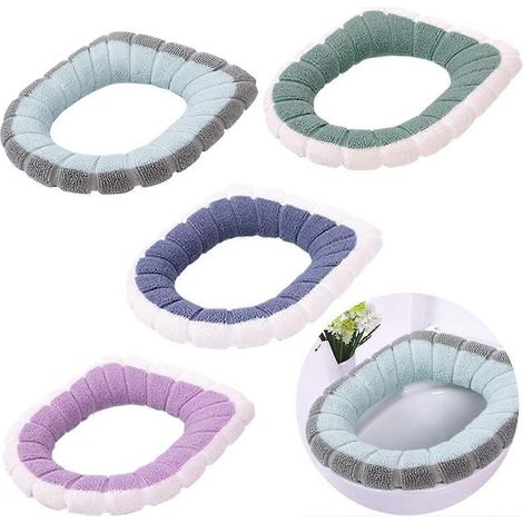Lot de 4 chauffe-sièges de toilettes - Coussinets de siège de toilettes lavables en tissu pour femmes, femmes enceintes et personnes âgées (couleurs assorties) (1/5)