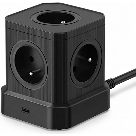 Black Tower Extension Lead with Type C Socket for Desk (1/5)