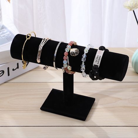 Présentoir à bijoux simple et tendance pour bracelets et chouchous, idéal pour la maison ou une bijouterie. Noir, une rangée.