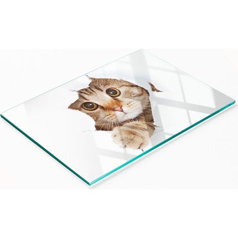 Elegante e resistente tagliere da cucina in vetro temperato con motivo a gatto, 80x52 cm. (1/5)