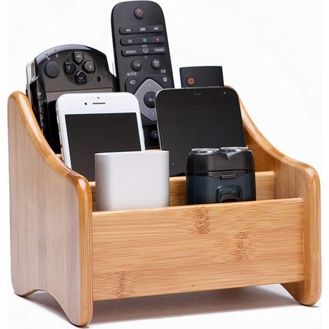 Aufbewahrungsbox für den Schreibtisch, 3 Fächer, multifunktionaler Bambus-Organizer für Fernbedienungen, Haushaltsgegenstände, Kosmetikbox aus Holz