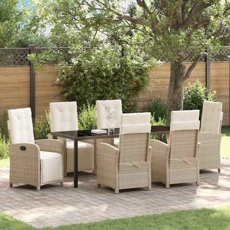Garten Essgruppe mit Kissen 7 pcs Beige Poly-Rattan (1/5)