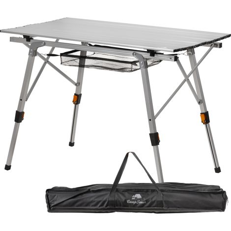 Tavolo da campeggio pieghevole CampFeuer 90,5 x 51,5 cm, argento, tavolino d'appoggio con borsa per il trasporto, regolabile in altezza