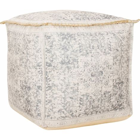 pouf oriental gris élégant en tissu doux motifs ethniques - gris motifs orientaux blancs et beiges (1/3)