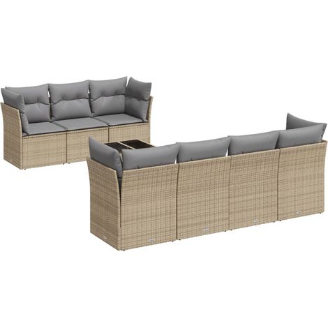 Maison Exclusive - Set Divano da Giardino 8 pz con Cuscini Beige in Polyrattan