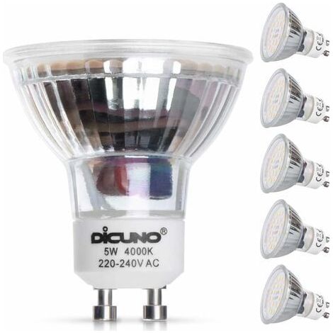 Ampoule Led Gu10, 5w, Blanc Neutre 4000k, Equivalent 50w Lampe Halogã¿Ne, 600lm, Ampoule Led Spot Culot Gu10, Non-Dimmable, 230v, 120â° Larges Faisceaux, Lot De 6 [Classe énergétique D] (1/5)