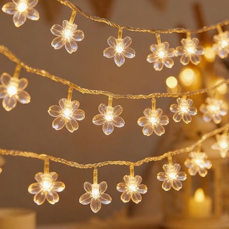 Lichterkette mit Blumenmuster, 20 LEDs, flexibles Kabel, warmweiß, USB-Batteriebetrieb, Garten, Schlafzimmer, Hochzeit (1/5)