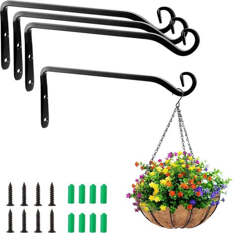 Supporti a parete per piante sospese set 4 nero 25 cm (1/5)