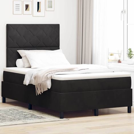 LED Boxspringbett mit Matratze Schwarz 120 x 190 cm Samt