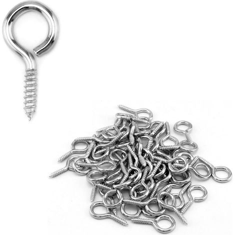 Dussdote 60 pièces - Vis - Vis à anneau - Griffes - Convient pour suspendre cordons de rideaux, câbles, chaînes, cordes, décorations - Argent (1/5)