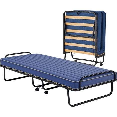 Brandina pieghevole con materasso singolo alto 10 cm - Misura 80x200x39 cm - Letto con struttura tubolare, 4 ruote girevoli e 15 doghe flessibili in l (1/5)