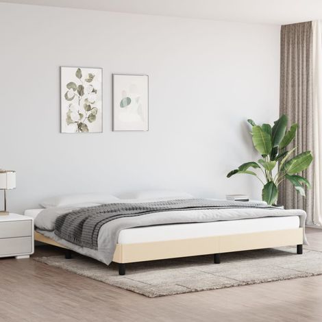 Cadre de lit sans matelas crème 200x200 cm tissu (1/5)