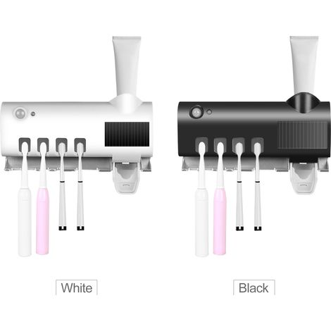 Stérilisateur de brosses à dents UV intelligent à photocatalyse, support mural pour salle de bain avec distributeur automatique de dentifrice et chargement USB. Organisateur de brosses à dents pour fe (1/2)