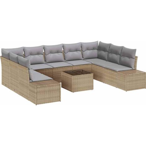 Maison Exclusive - Set Divano da Giardino 9 pcs Beige e Grigio Chiaro Polyrattan