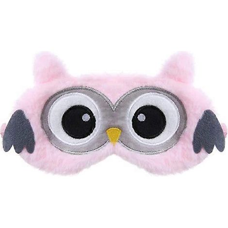 Masque de sommeil animalier pour femme, enfant et fille, en soie pelucheuse 3D moelleuse, occultant, mignon, pour dormir, voyager et faire la sieste - hibou rose (1/5)