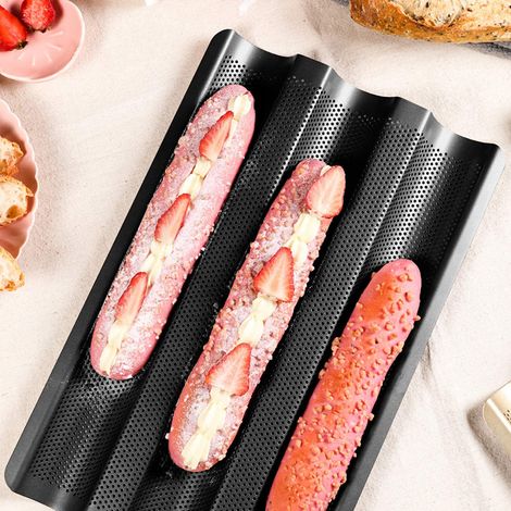 3-teilige Antihaft-Baguette-Backform, auch als französische Brotform, Toastform und Gebäckform geeignet. (1/4)