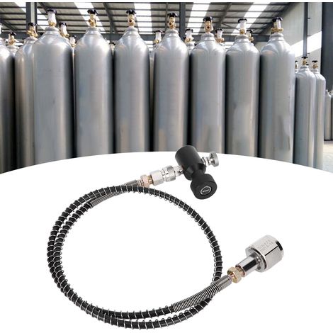 Kit adaptateur CO2 électroplaqué DIN477 36 pouces avec tuyau à ressort et soupape de décharge, noir ASA pour SodaStream (1/5)