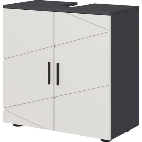 Armoire lavabo placard de base étagère réglable poignée anti-basculement salle de bain gris 60 x 30 x 60 cm