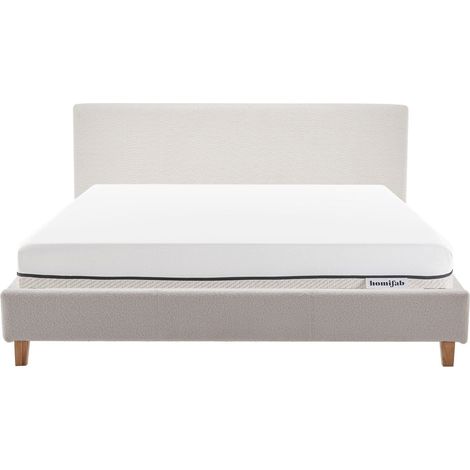 Ensemble Lit adulte 160x200cm avec tête de lit en tissu bouclé beige - Milo + Matelas ressorts ensachés - Spring Elite (1/5)