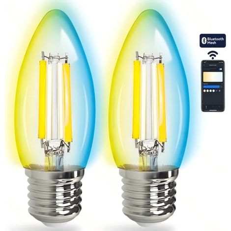 Aigostar Lot de 2 Ampoules Bougie C35 E14 4,5W CCT Ajustable Verre Dégradé Télécommande Déco Lustre