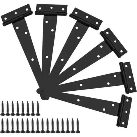 Juego de 6 bisagras en T para cobertizos de jardín - 20 cm - Resistentes - Material forjado - Resistentes a la corrosión - Negras - Con tornillos de montaje (1/5)