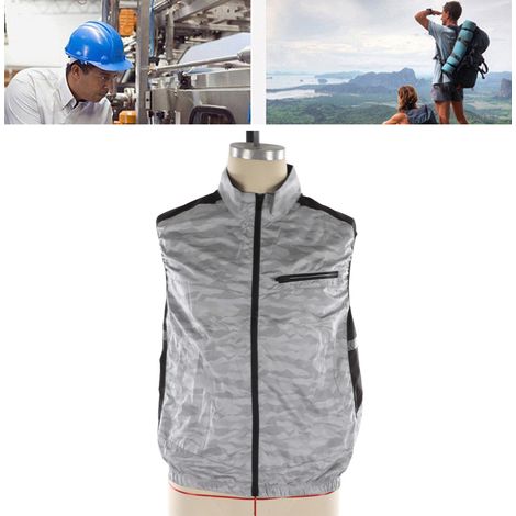 Kühlende Sommerweste mit integriertem Ventilator, klimatisierte Arbeitskleidung, wiederaufladbare Weste, kühlende und sonnenschützende Arbeitskleidung, silber-tarnfarben, XL (1/5)